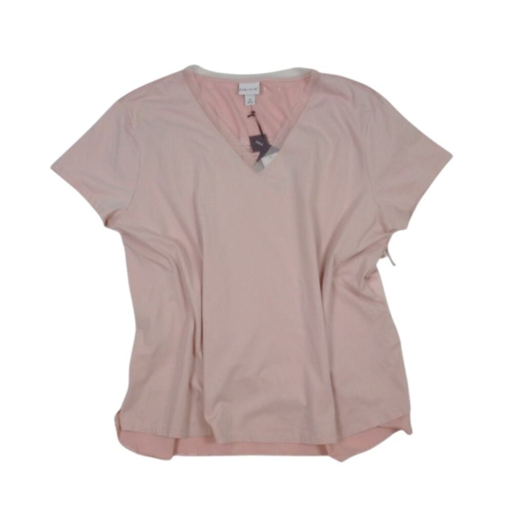 Ava & Viv Blush Pink Satin Blouse Plus Size 2X NWT V-Neck Short Sleeve Top